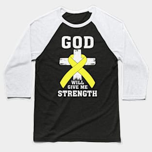 Christian God Will Give Me Strength Hydrocephalus Awareness Yellow Ribbon Warrior Baseball T-Shirt